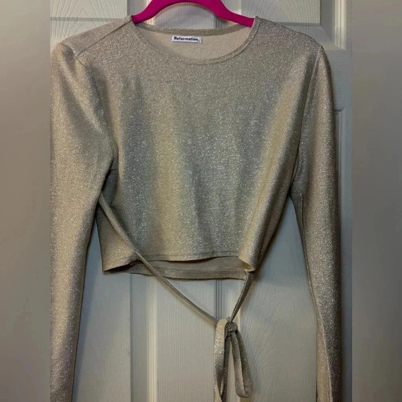 Reformation Jupiter Metallic Cropped Tie Top - Picture 3 of 7